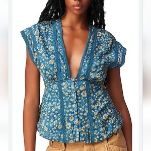Free People Blue Floral Blouse